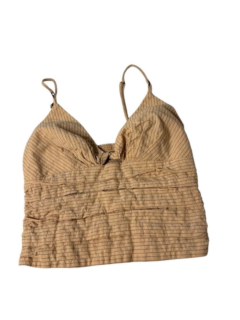 Zara cotton blend tan with black pinstripes cropped ruched corset tank - XS